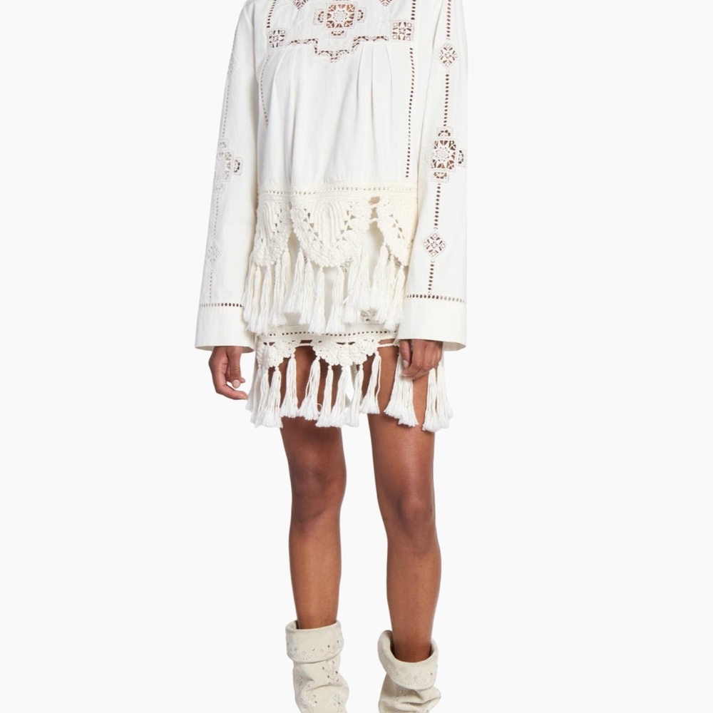 Isabel Marant Severine Crochet Fringe-Hem Long-Sleeve Blouse size 36 - Picture 2 of 8